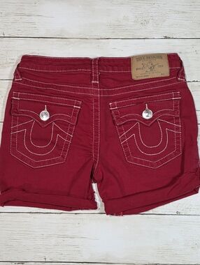 True Religion Girl’s Red Mid-Rise Flap Shorts, Size 14